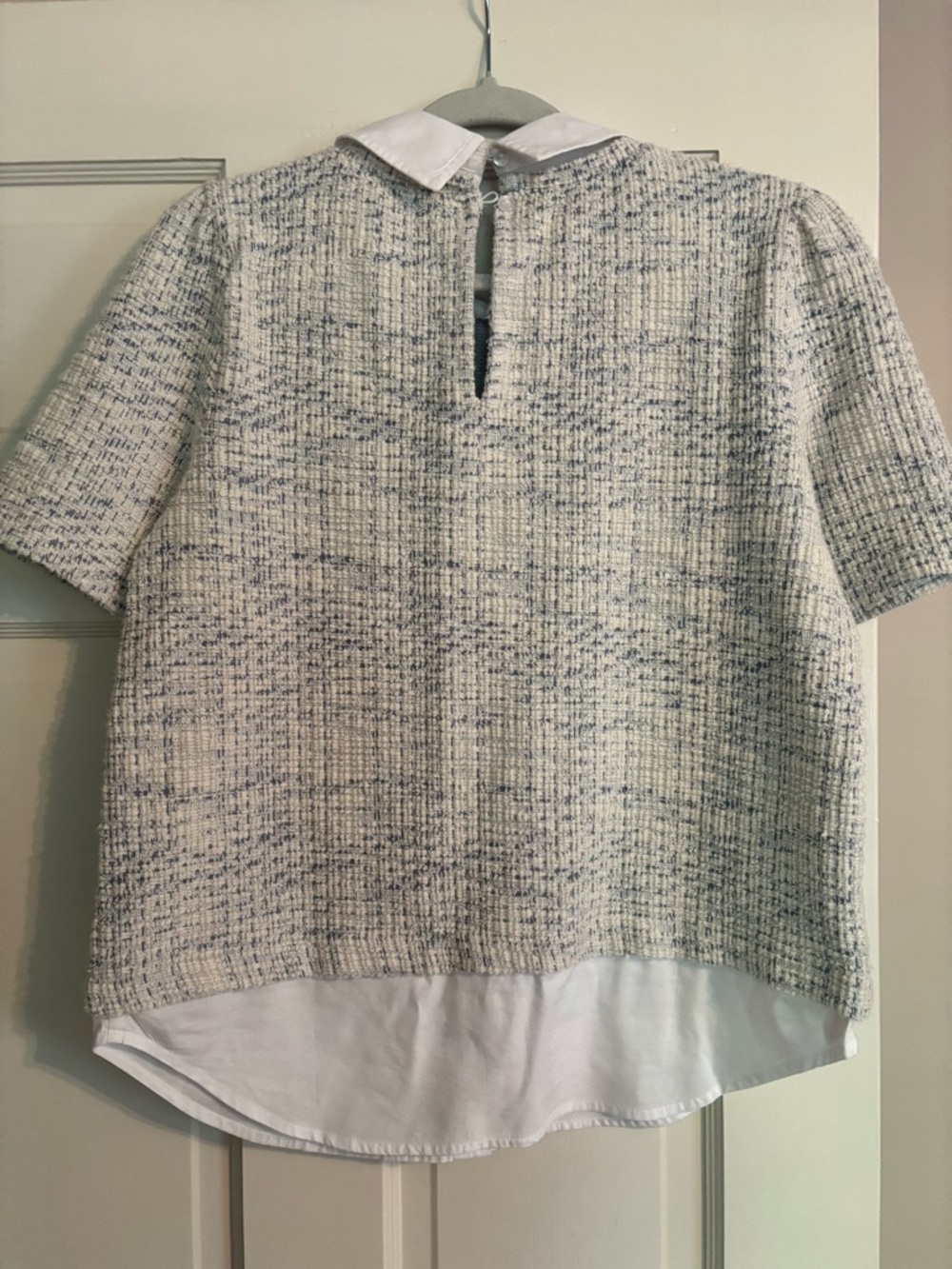NWOT Ann Taylor White & Light Blue Tweed-Look Layered Shirt Top - Picture 2 of 3